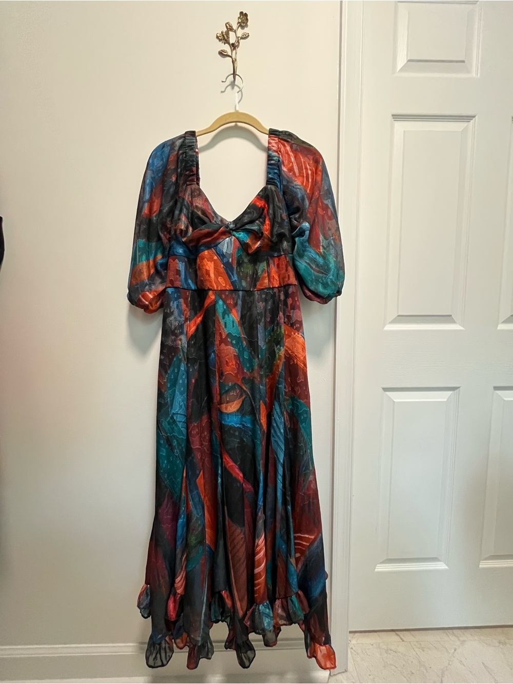 Hutch Anthropologie Twist-Front Puff-Sleeve Ruffle-Hem Dress